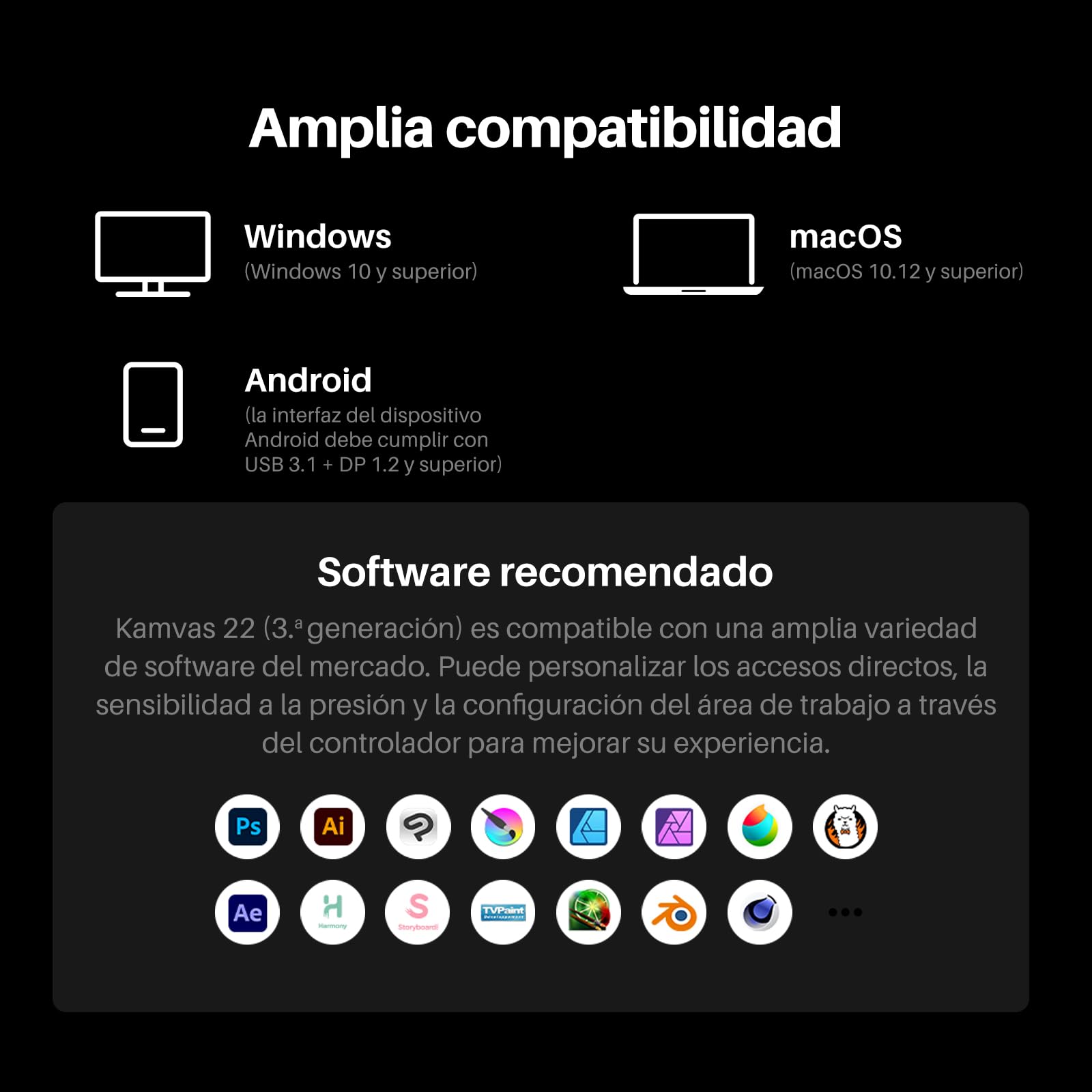 Huion Kamvas 22 Gen 3 Tableta Gráfica con Pantalla 21.5" 2.5K QHD A 90Hz, Lápiz PenTech 4.0 16384 Niveles De Presión, 99% SRGB ΔE<1.2 Ideal para Ilustración, Arte Digital, Diseño, Animación Y Gaming