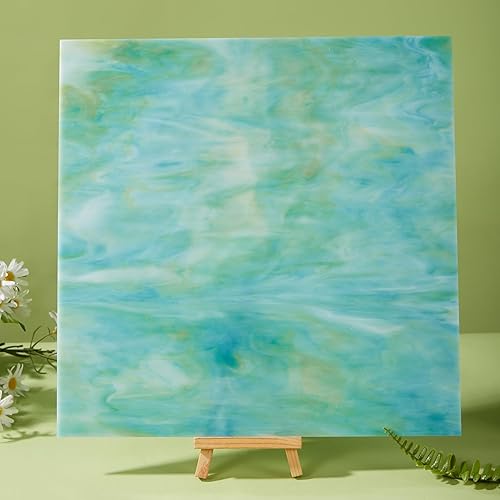 Miniatura 4 de Lanyani 2 hojas de 12 x 12 pulgadas para manualidades de vidrio, hoja opaca de vidrio Stian para principiantes, mosaico de vidrio, color verde