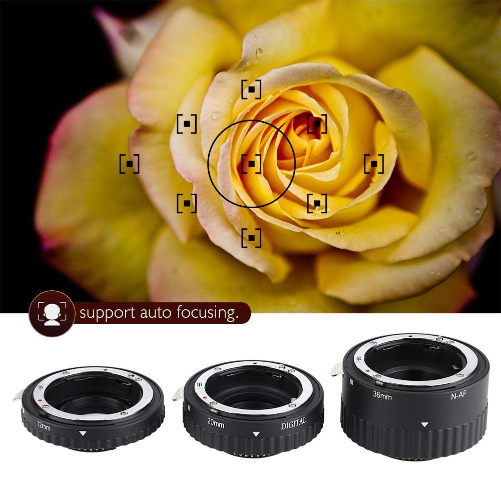 Anillo adaptador de lente, tubo de lente de extensión macro de enfoque automático 12 mm + 20 mm + 36 mm para cámaras réflex digitales (N-AF-B)