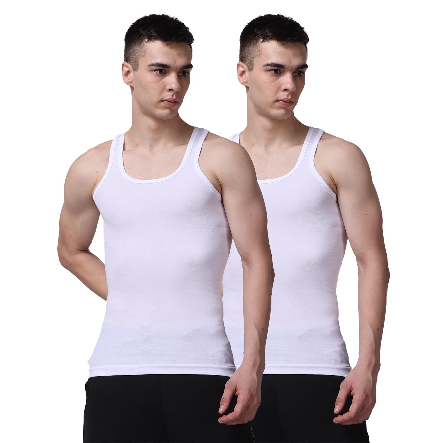 FirstFitPremium Sleeveless Cotton Slim-Fit Round Neck Utra Soft Solid Vest for Men, Men's Cotton Vest - (Pack of 2)