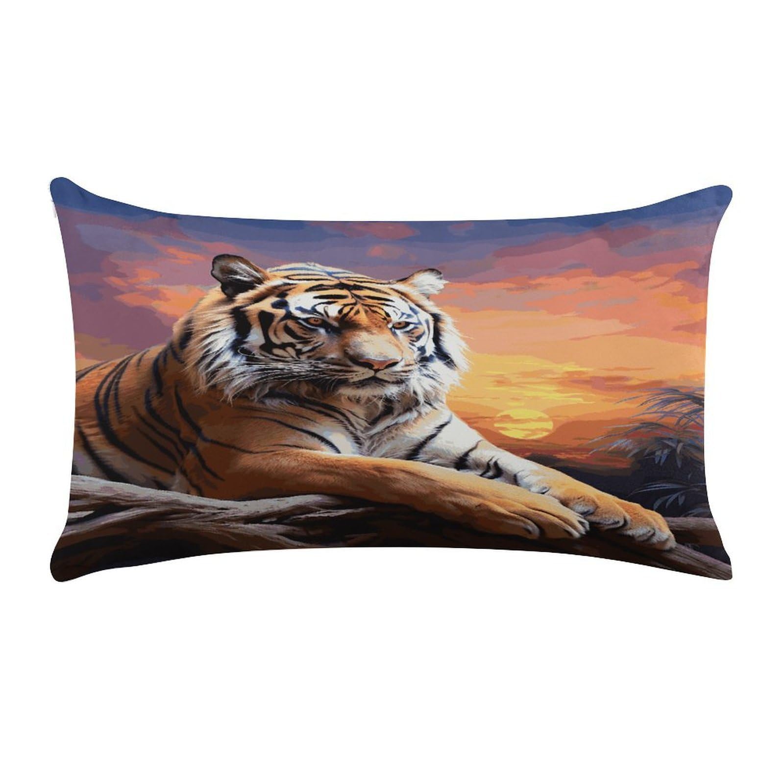 LDGSUPH Tiger Colorful Sunset Throw Pillow Cover with Zipper Long Throw Pillow Case Anti-Fading Pillow Protector Super Soft Decorative Cushion Case Exquisite Plush Pillowcase12 X 20 in