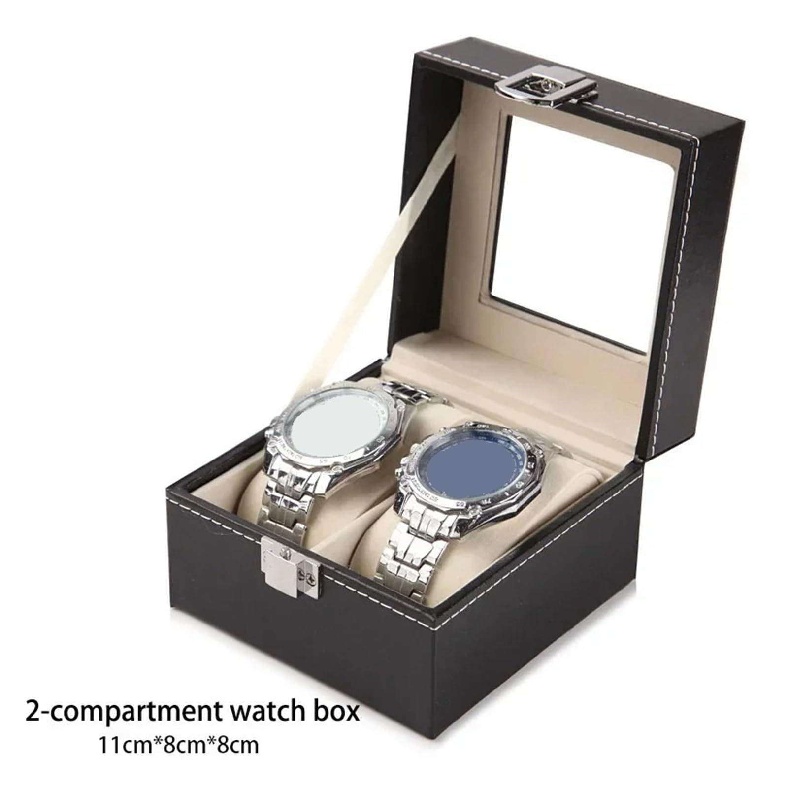 Uhrenbox aus PU-Leder mit Glasplatte, Aufbewahrungsbox for Uhren, Uhrenhalterung, Geschenke zur Aufbewahrung von Uhren(Color 1)