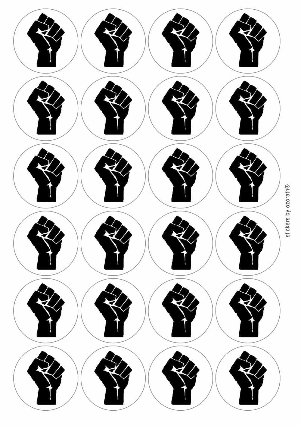 Solidarity Black Fist Symbol Circular Matt Paper Stickers A4 Sheet of 24 (Each Sticker is 45mm Diameter)