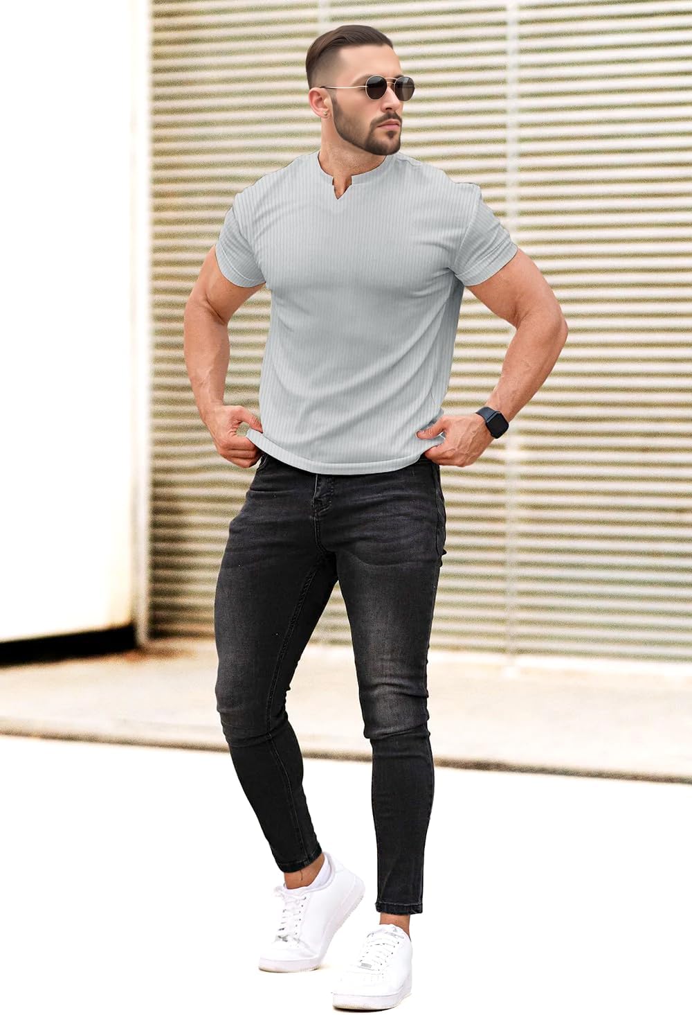 Lehamnlin Mens Base Layer Thermal Underwear Lightweight Long Sleeve Slim Fit V-Neck Tops - Image 3