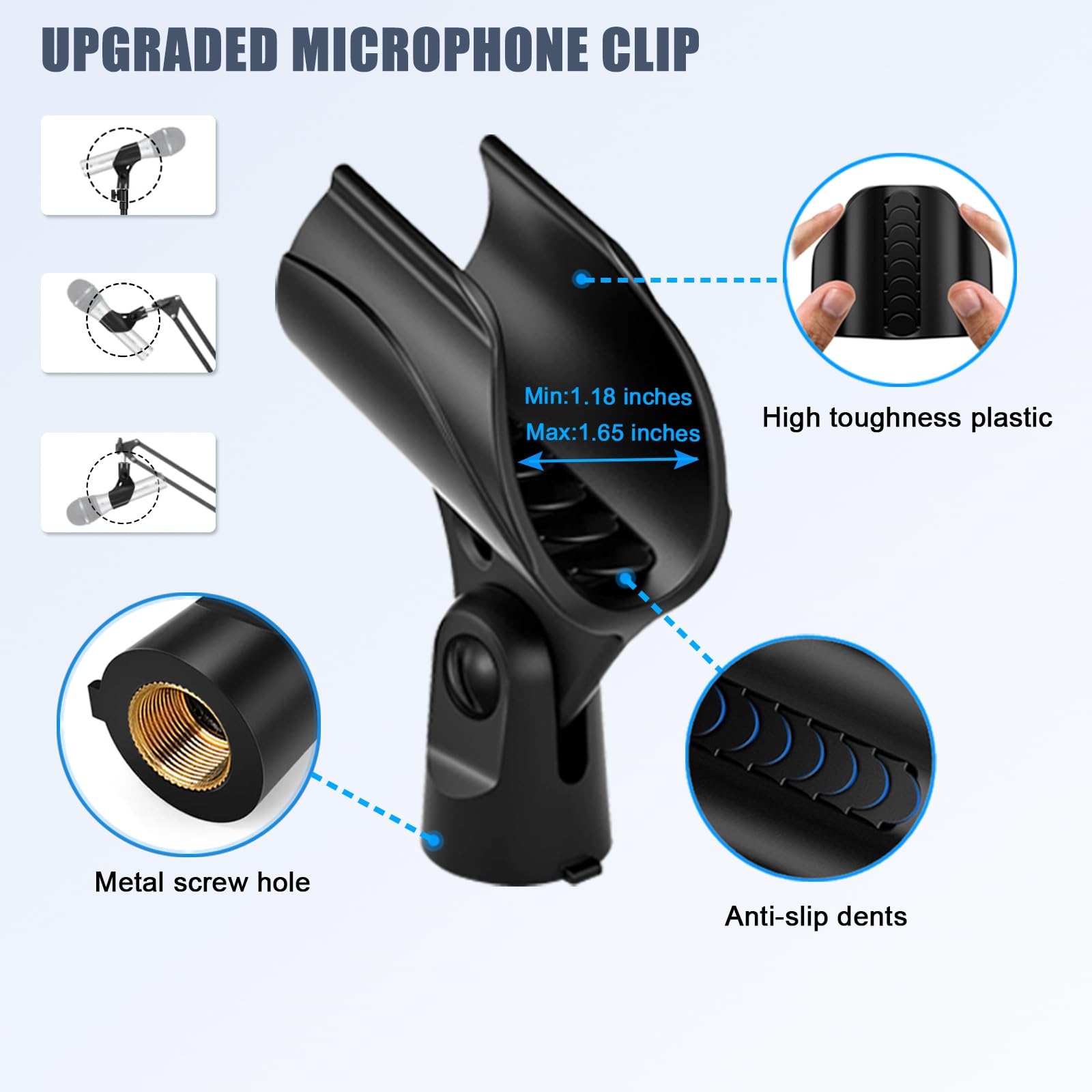 JCWINY Trépied de microphone de bureau pliable et portable avec support de clip pour microphone de table réglable pour Blue Yeti Snowball Spark et autres microphones dynamiques
