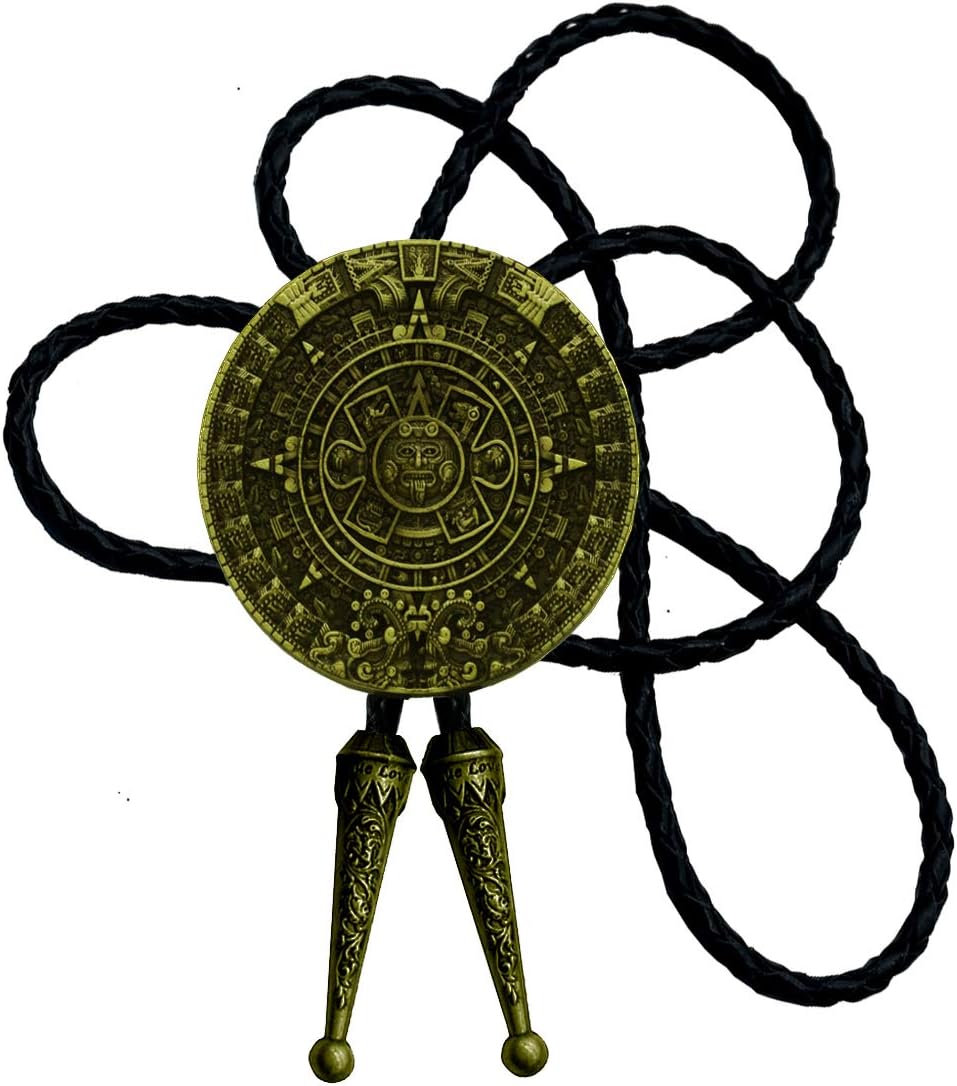 Moranse Bolo tie With Pewter Aztec Calendar Circle Design Cowboy Two Colors