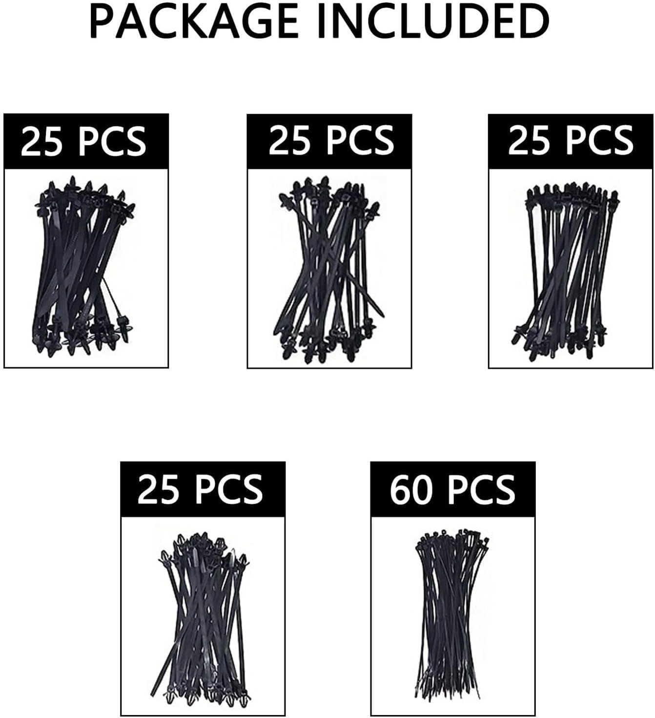 160 Pcs Universal Nylon Push Mount Cable Zip Ties, Self-Locking Heavy Duty Wire Ties Assortment Kit, 5 Sizes UV Resistant for Automotive Wiring Harness, Indoor Outdoor Electrical Cable Management