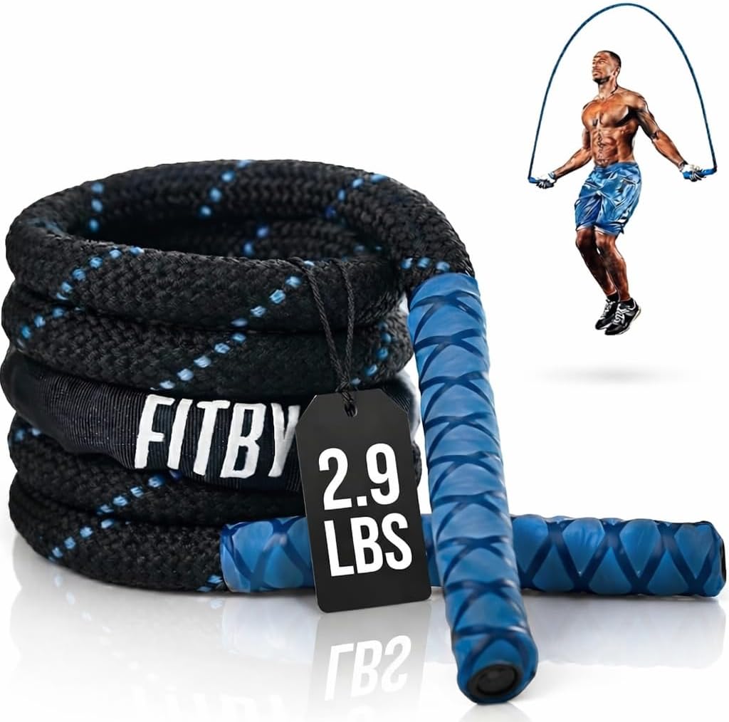 Weighted Jump Rope - 2.9lbs, 9.9 Feet Long Jump Ropes for Fitness, Home Workout Rope, Skipping Rope for Exercise, Total Body Workout Equipment, Durable Jumping Rope by Fitby