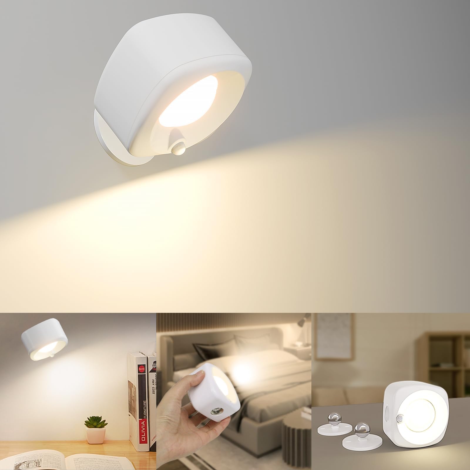 Led Lampe Mit Bewegungsmelder Und Akku LED Wandleuchte Innen mit Bewegungsmelder USB-C Aufladbare Wandlampe