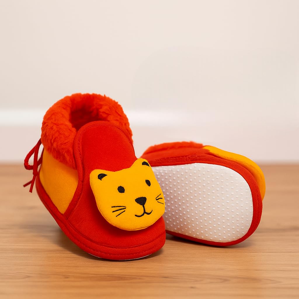 Tiger 3D Plush Soft Cotton Fur Fabric Light Weight Newborn Infant Non Slip Anti Skid Sole for Baby Girl Baby Boy Shoes Bootie 6-12 Months-RK54-Red-Orange-image-18