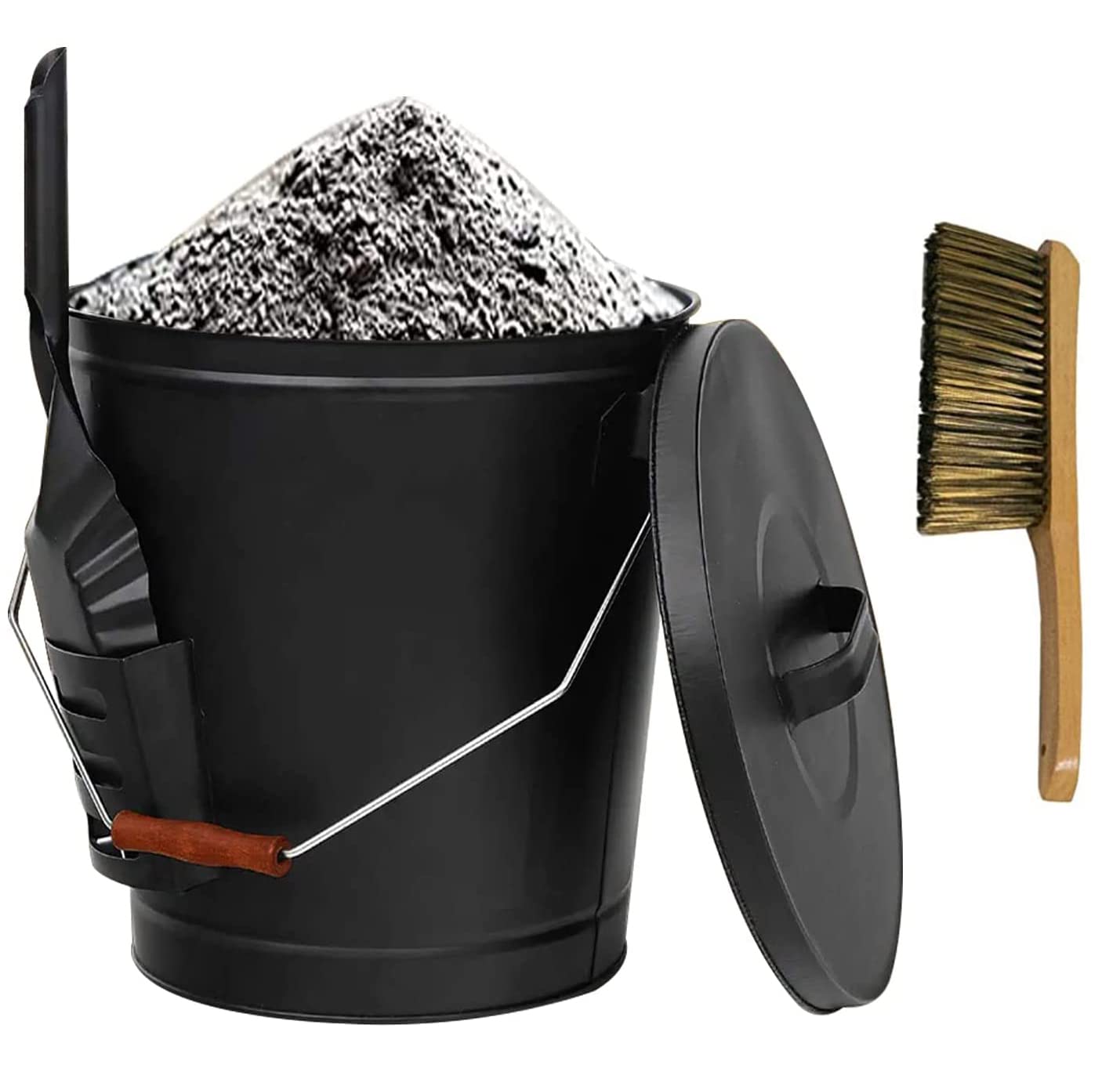 Fireplace Ash Bucket with Lid Shovel and Hand Broom, 5.2 Gallon