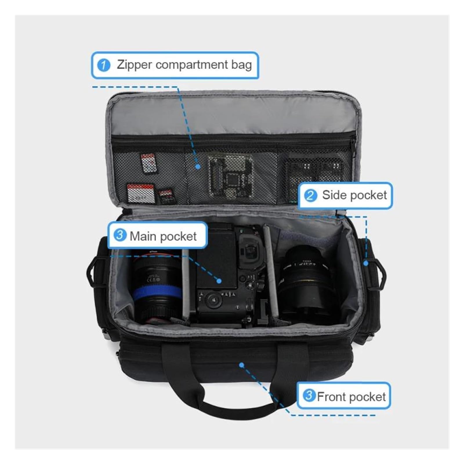 Zaino macchina fotografica per drone DSLR Borsa fotografica da viaggio, borsa a tracolla, impermeabile e antiurto per fotocamera mirrorless con divisori rimovibili e tracolla.