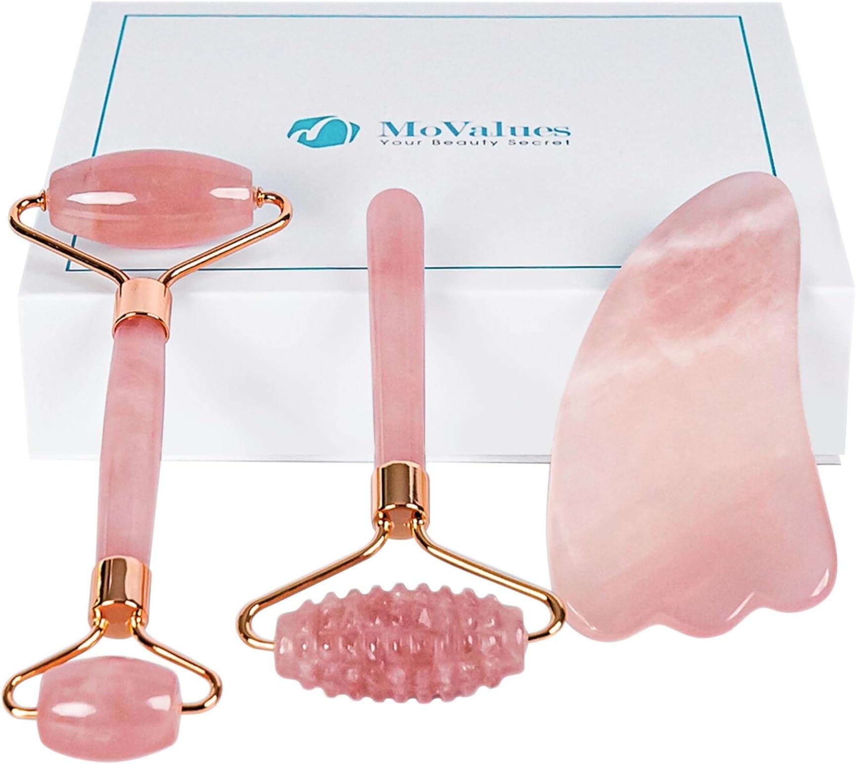 Original Jade Roller for Face and Gua Sha Set - Rose Quartz Roller - Face Roller, Real 100 Jade - Face Massager for Wrinkles, Anti Aging Facial Massager - Authentic, Natural, Durable, Noiseless