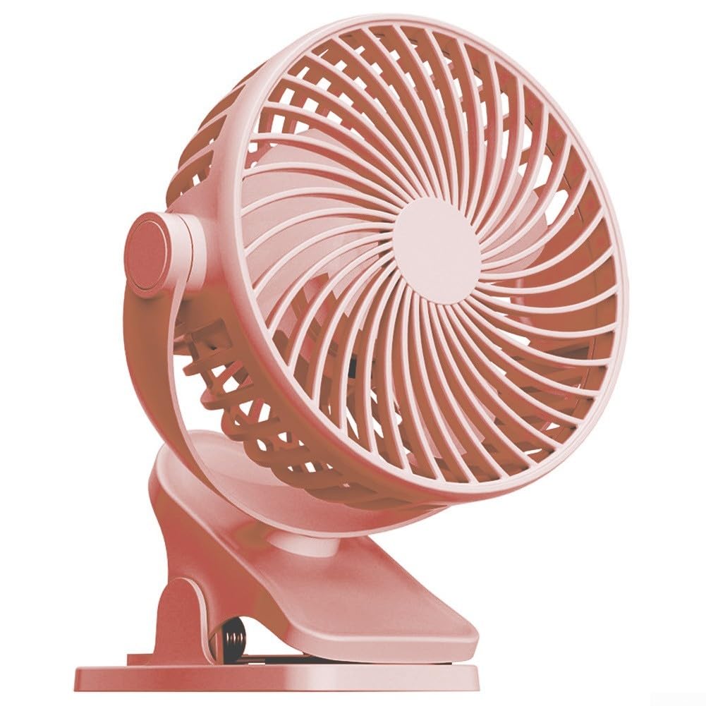 Rechargeable Fan with 720° Rotation, USB Powered Desk Clip Fan for Outdoor Camping, Beach, Tent, and Home Office Cooling(Pink)
