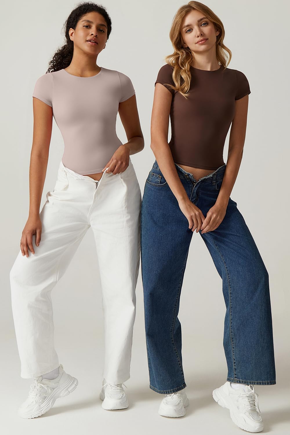 QINSEN Women's Crew Neck Short Sleeve Tees Double Lined Slim Fit T Shirt Basic Y2K Tops - Image 6