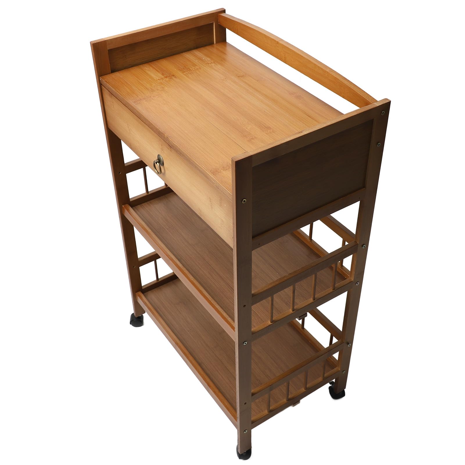 Rengue Carrello di Servizio Mobile, Tavolino Laterale in bambù con 4 Ruote per Uso Domestico, Mobiletto Portaoggetti Multiuso, Design in Stile Cinese