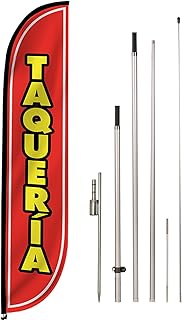 LookOurWay Feather Flag Set, 12 ft Advertising Flag with Fiberglass Poles and Ground Spike for Business Promotion, Spanish Themed (Taqueria)