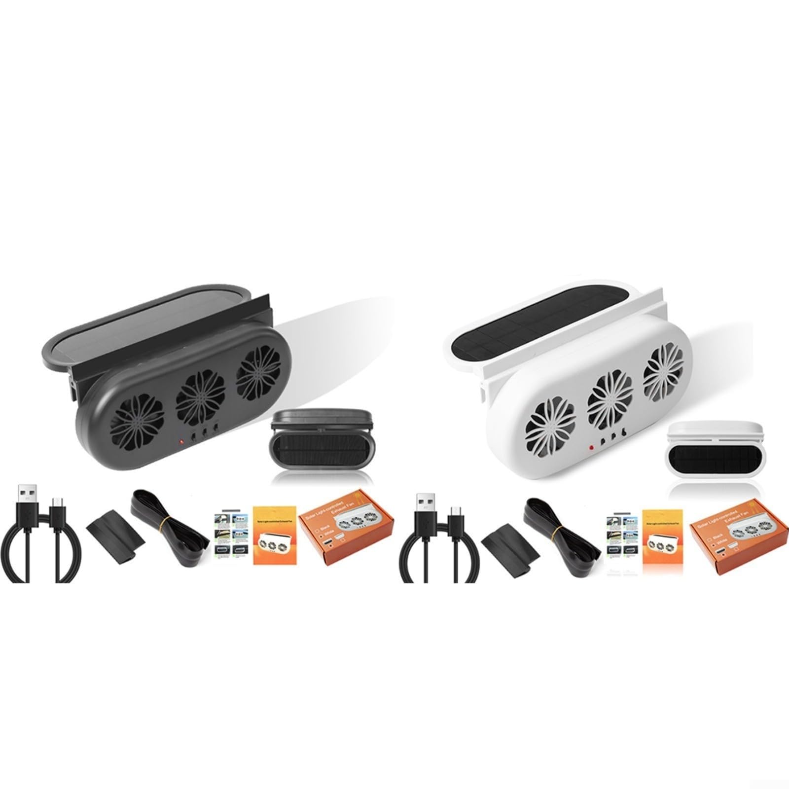 Ventilateur extracteur solaire pour voiture, design 3-têtes, charge USB et 12 V, ABS (23 x 11,3 x 5,2 cm)