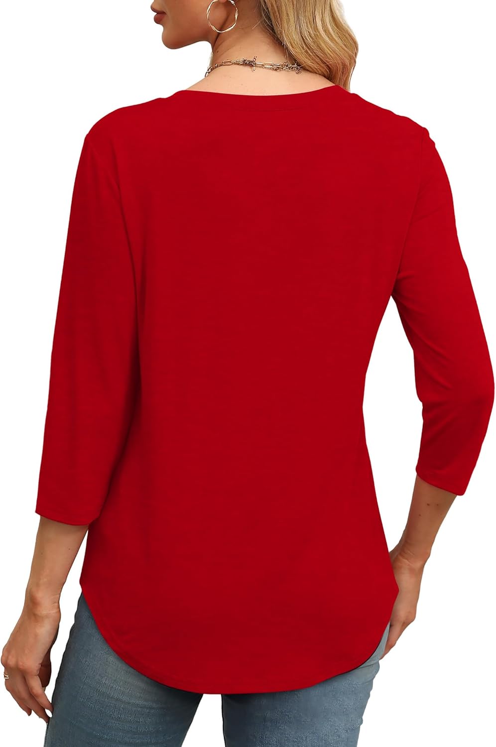 OFEEFAN 3/4 Length Sleeve Womens Tops Round Neck Blouses Dressy Casual Basic Pleated Shirts 2025 - Image 4