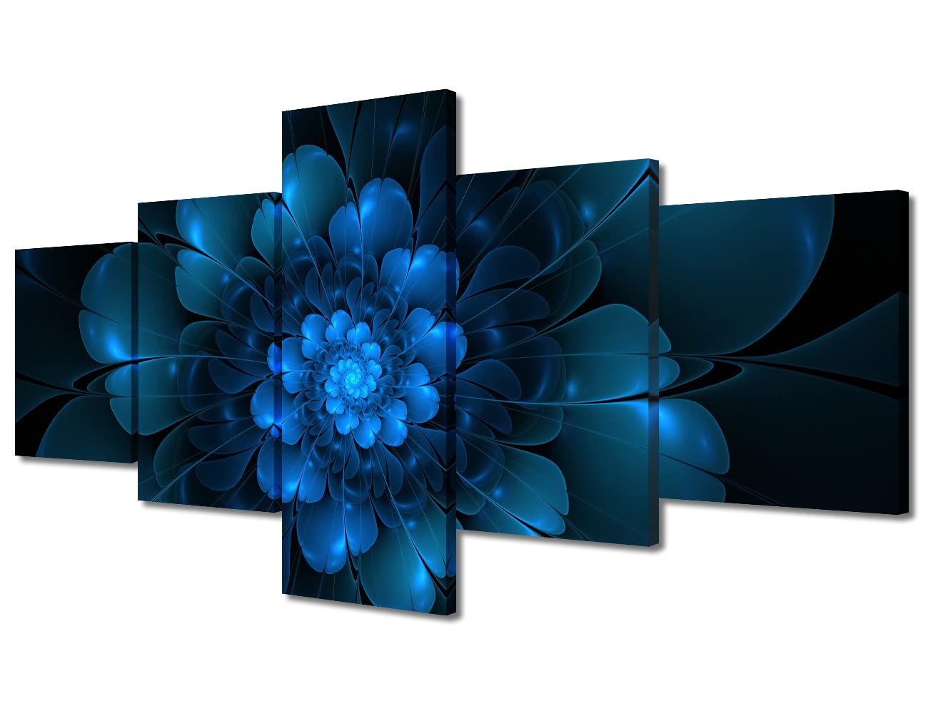 TUMOVO 5 Panel Wall Artwork Multi-tiered Fractal Petals Dorm Wall Art Blue Neon Flowers Posters and Prints Giclee Print Gallery Packaging Artwork Modern Home Decor Canvas Art Wall, 36"x24"