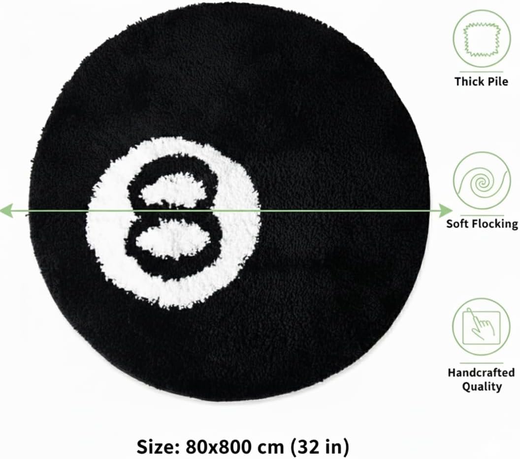 8 Ball Rug – 32 inch Trendy Hypebeast Y2K Designer Rug, Funky Aesthetic Floor Carpet for Bedroom and Living Room, Cool Unique Decor (Large)