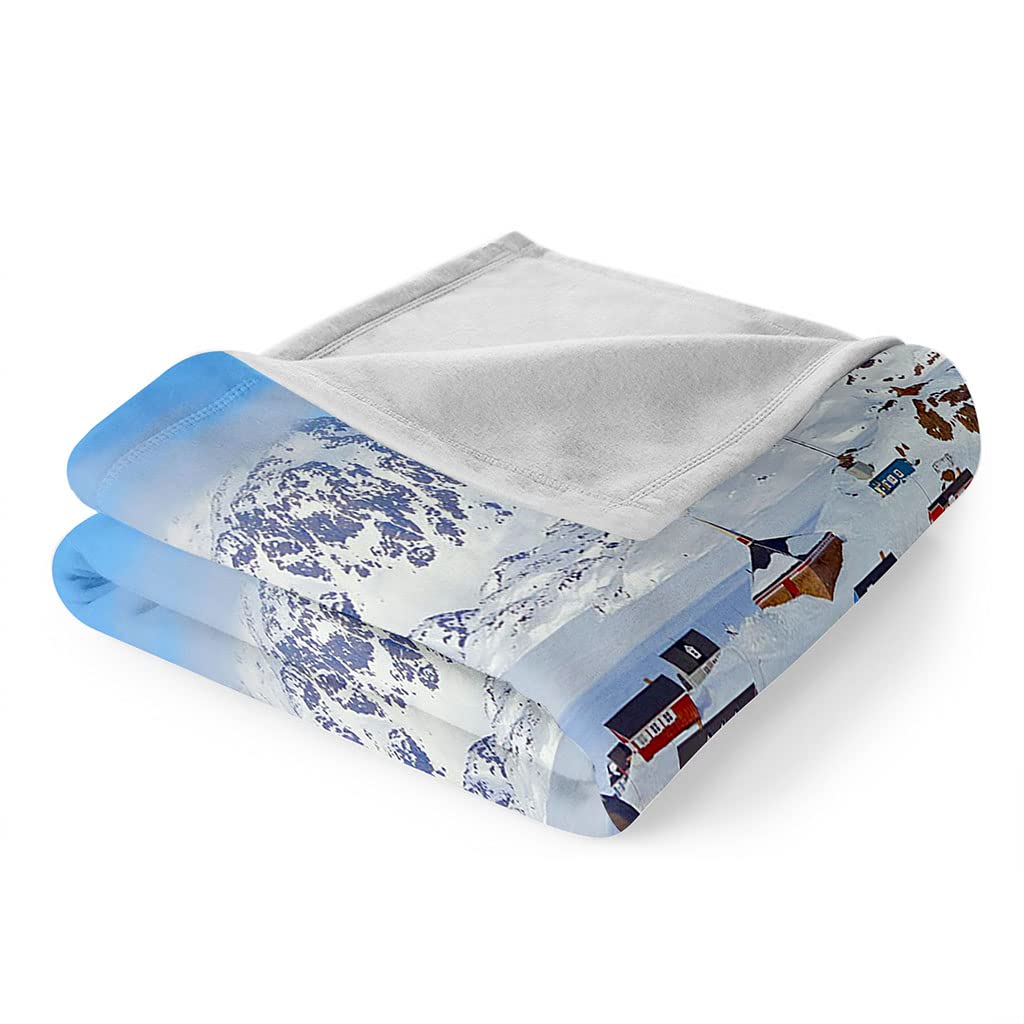 Manta De Franela De Microfibra 150X200Cm Manta De Felpa Suave para Sofá Cama 3D Casa Blanca Escena De Nieve Impresión Patrón Manta Polar Invierno Gruesa Y Esponjosa Caliente Transpirable