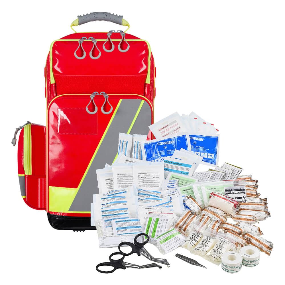 Lifebag Notfallrucksack L, rot/silber/gelb, SÖHNGEN, mit Füllung nach DIN 14142, Art.-Nr. 611043 | Notfallrucksack | Sanitätsrucksack | Erste Hilfe Rucksack