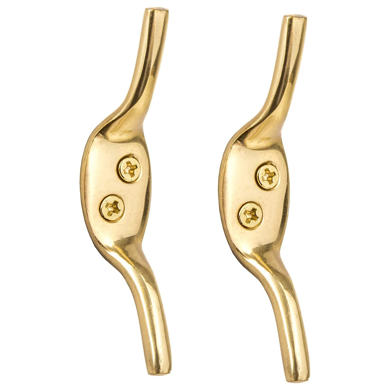 SISI UK Solid Brass 3-Inch Cleat Hook 2 Pieces Blind Cleat Hook Curtain Cleat Hooks Blind Cord Hook Boat Rope Washing Line Cord Cleat Hooks Heavy Duty Metal Trailer Rope Tiebacks.