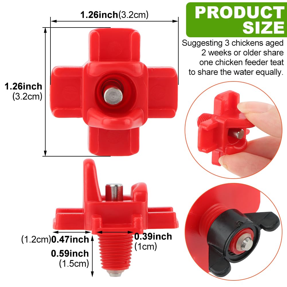 MAYIT 12pcs Chicken Waterer Nipple Horizontal Automatic Feeders with Drill Bits for Bucket Outdoor for Chicken Ducks Quail and Other Poultry(red)