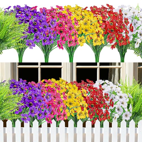 Der Rose 24 Bundles Artificial Flowers for Outdoors Fake Ferns UV Resistant Faux Spring Flowers for Outdoor Planters Home Garden Patio Front Porch Decor 24- Multi-color a
