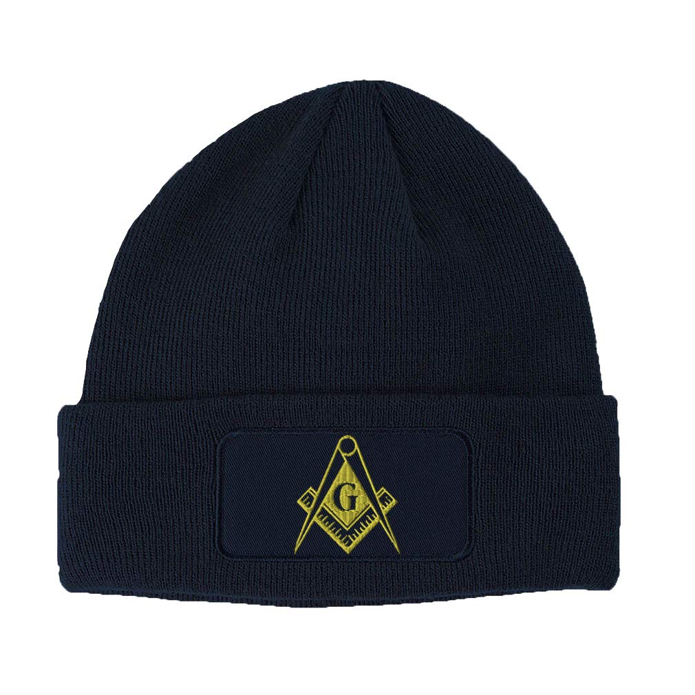 Speedy Pros Patch Beanie Mason Gold Embroidery Construction Mason Embroidery Winter Hats Acrylic Skull Cap Hats for Men & Women 1 Size Navy Design Only