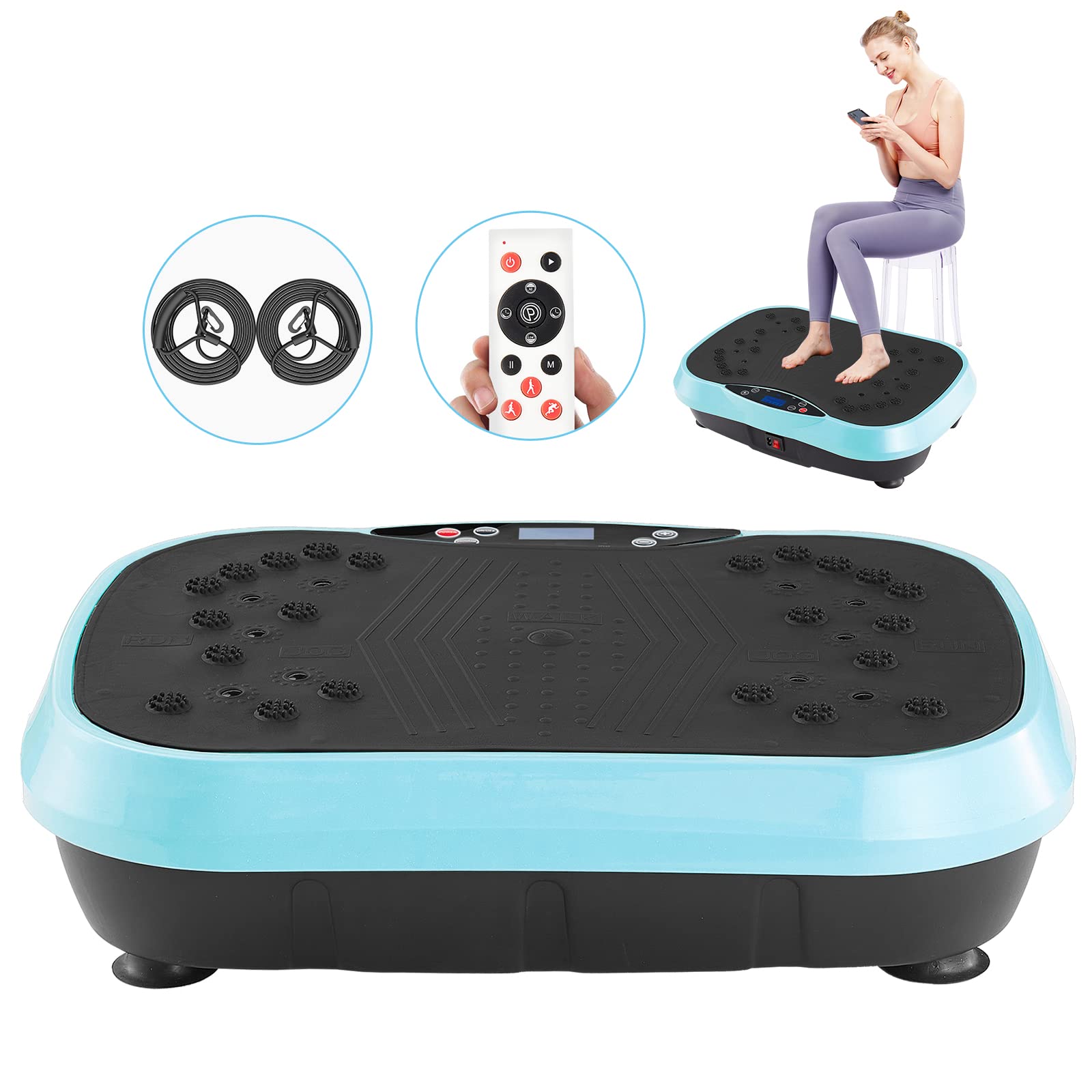 Photo 1 of YOKELE Vibration Plate Exercise Machine - Whole Body Fitness Vibration Platform - Home Training Equipment for Recovery & Wellness & Weight Loss + Resistance Bands + Remote Blue