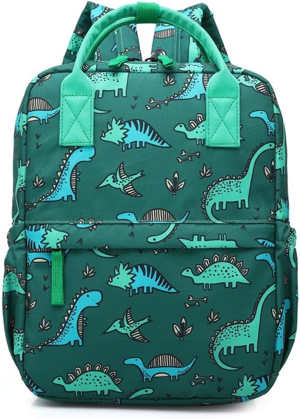 Cute Preschool Backpack Toddler School Book Bag for Girls Boys Kids Kindergarten Nursery Travel Bag with Chest Strap(13.5inch, Green Dinosaur)