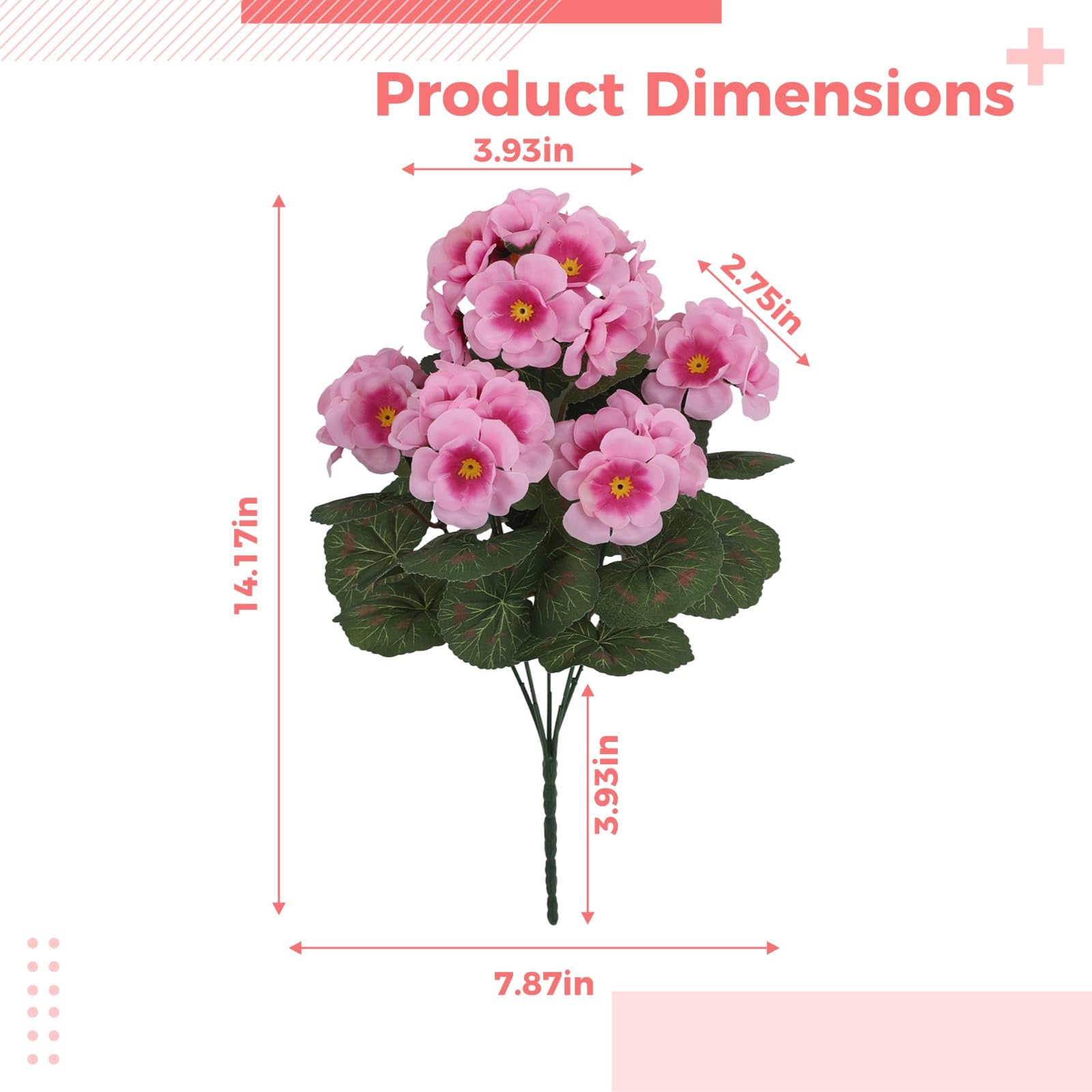 5 fiori di geranio artificiali, 36 cm, piante finte in seta rosa per la decorazione della casa, decorazioni realistiche per molteplici scenari