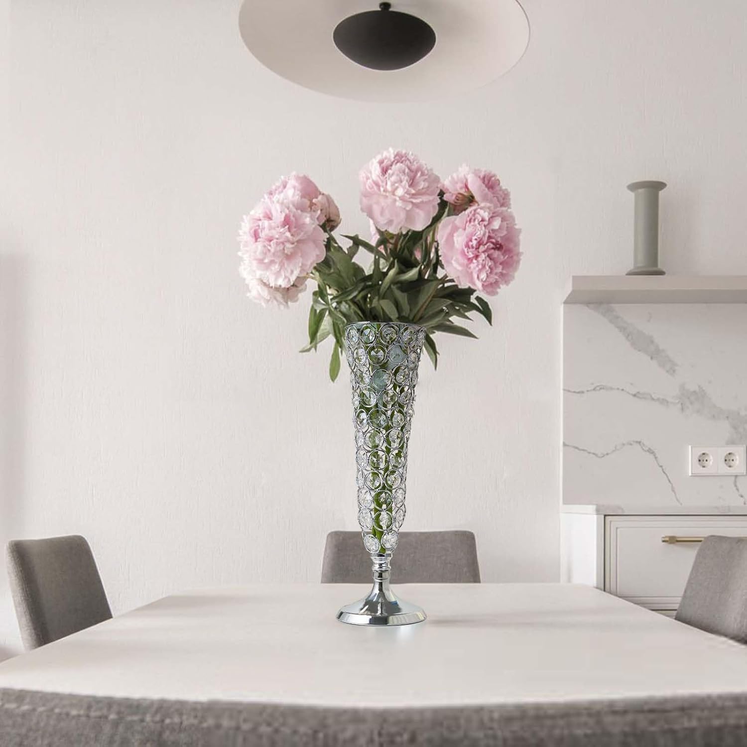 6 Pcs Silver Trumpet Vases - 13" Metal Crystal Vase Bulk for Artificial Flowers, Wedding Centerpiece, Home Table Decor,Faux Floral Arrangement Display