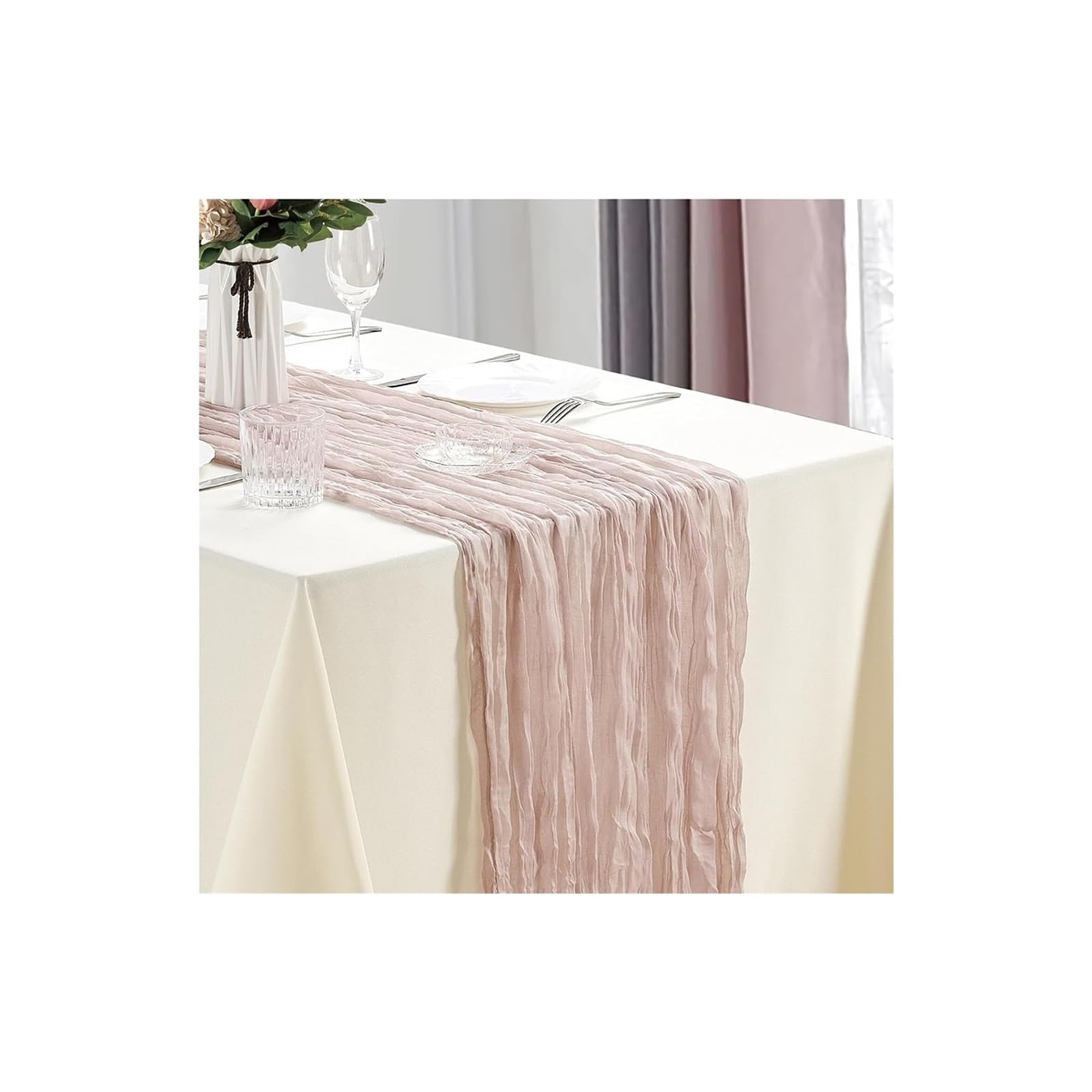 Cheesecloth Table Runners 3Pcs Cheesecloth Table Runner Boho Gauze 40x270cm Romantic For Wedding Bridal Shower Birthday Party(Dusty Pink)