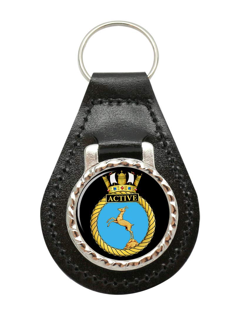 Giftshop UK HMS Active, Royal Navy Leather Key Fob
