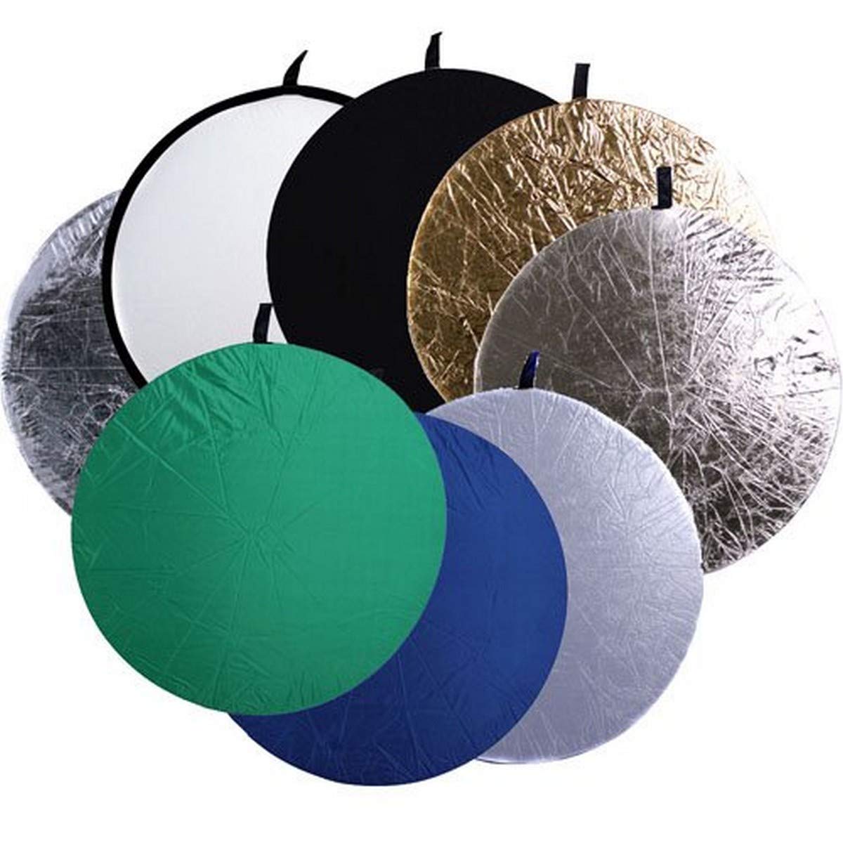 CowboyStudio 8-in-1 32 Inch Round Collapsible Disc Reflector, with Translucent, White, Black, Blue, Green, Gold, and Silver, 8-IN-1