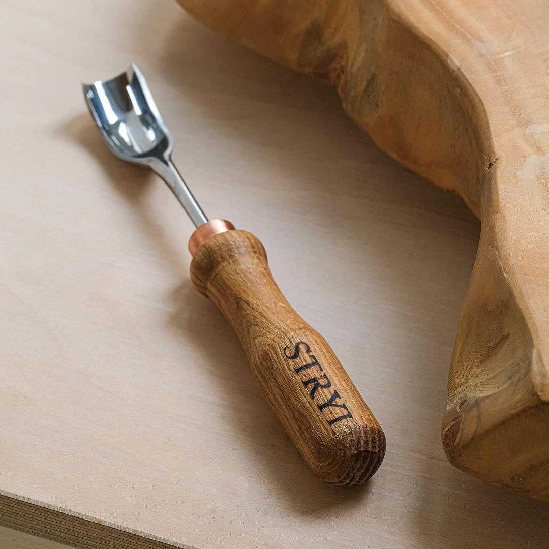 STRYI Cuchara de acero al carbono W1-7 de 20 mm curvada corta para tallar madera, herramienta para tallar cuencos, gubia hueca para cucharas y cuencos, afilada a mano, acero al carbono W1-7