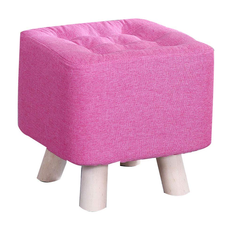 Tabouret repose-pieds velours rose avec pieds bois pour chambre et salon