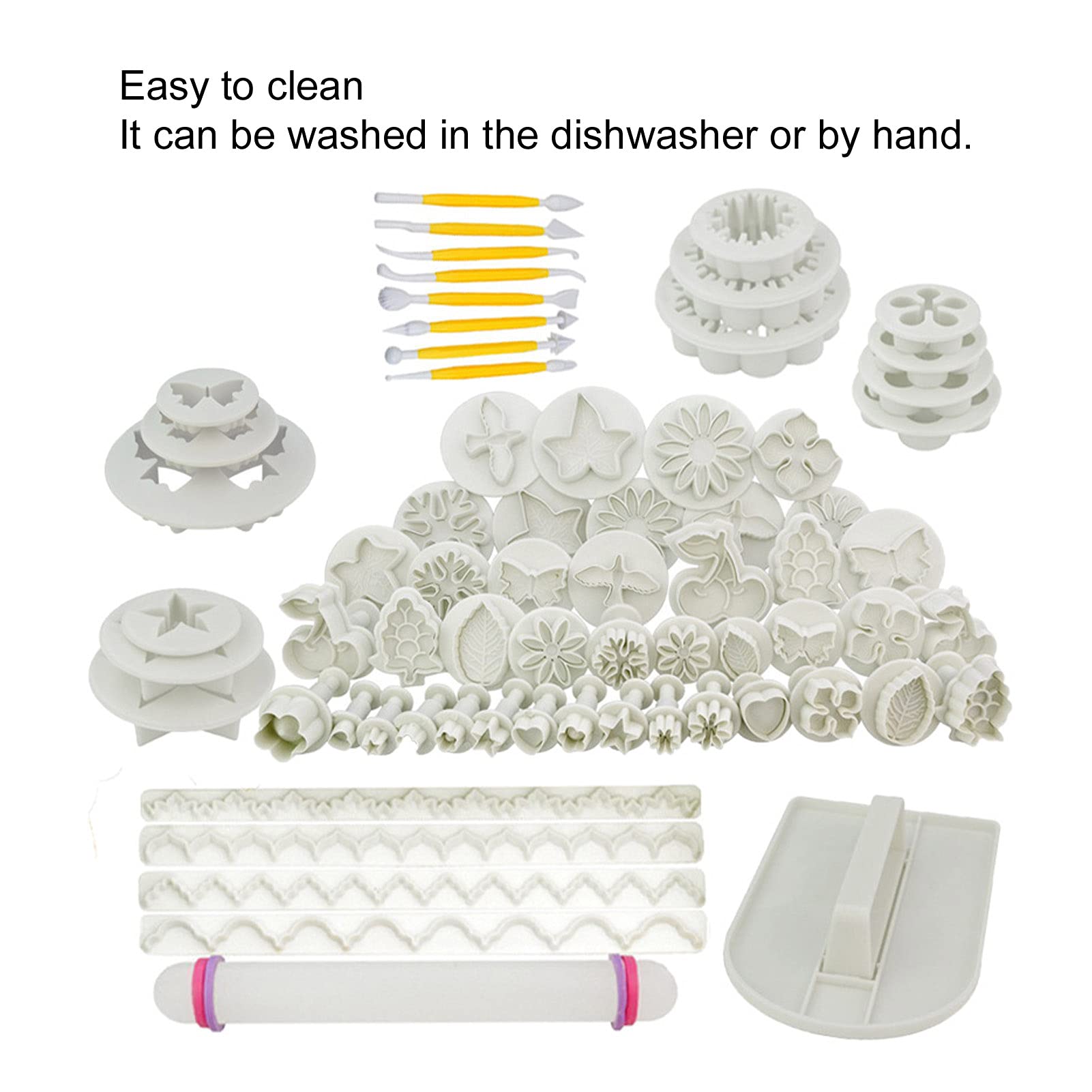 68 Moldes para Fondant,Moldes para Repujado,Juego de Herramientas para Tartas,Cortadores para Hornear de Primavera,F¨¢ciles de Limpiar,Moldes Postre Chocolate Pl¨¢stico Grado Alimentici
