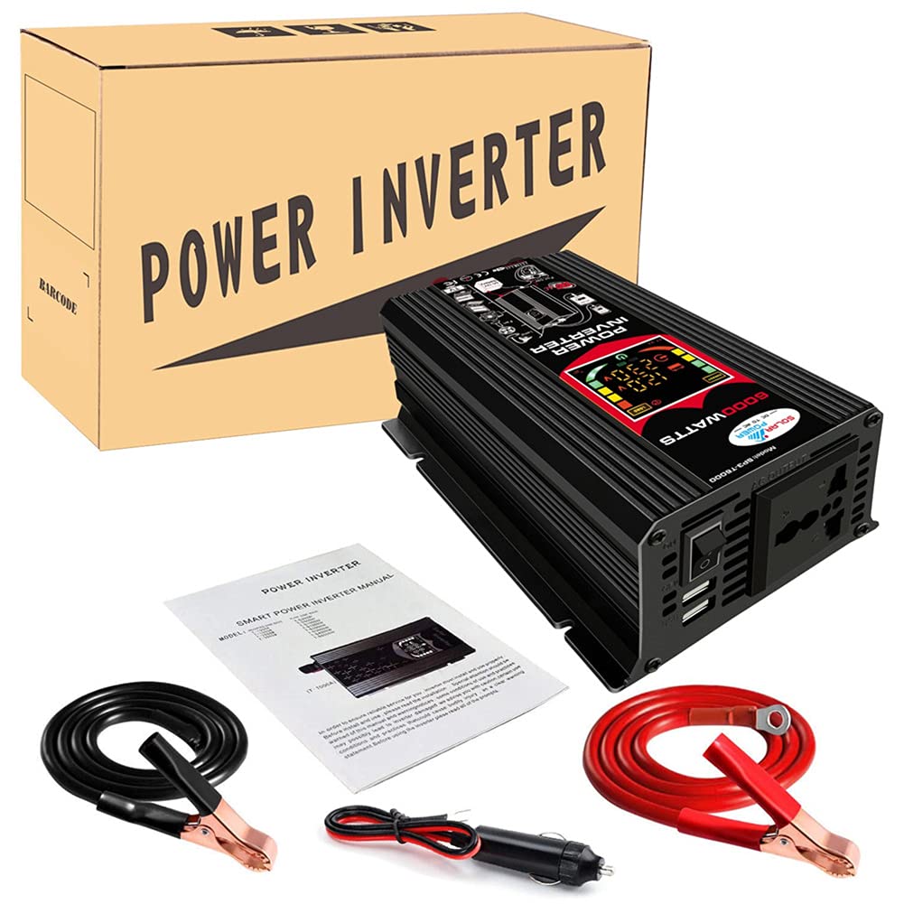 Inversor de transformador (12 V, 220 V, 6000 W, 2 puertos USB 2.1 A, para coche camión