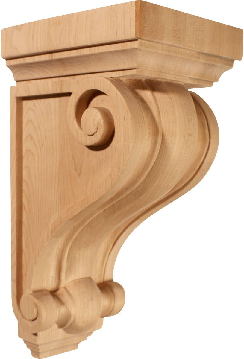 Ekena Millwork CORW05X05X09DERW Devon Traditional Wood Corbels, 5 1/4"W x 5 1/4"D x 9 1/2"H, Rubberwood