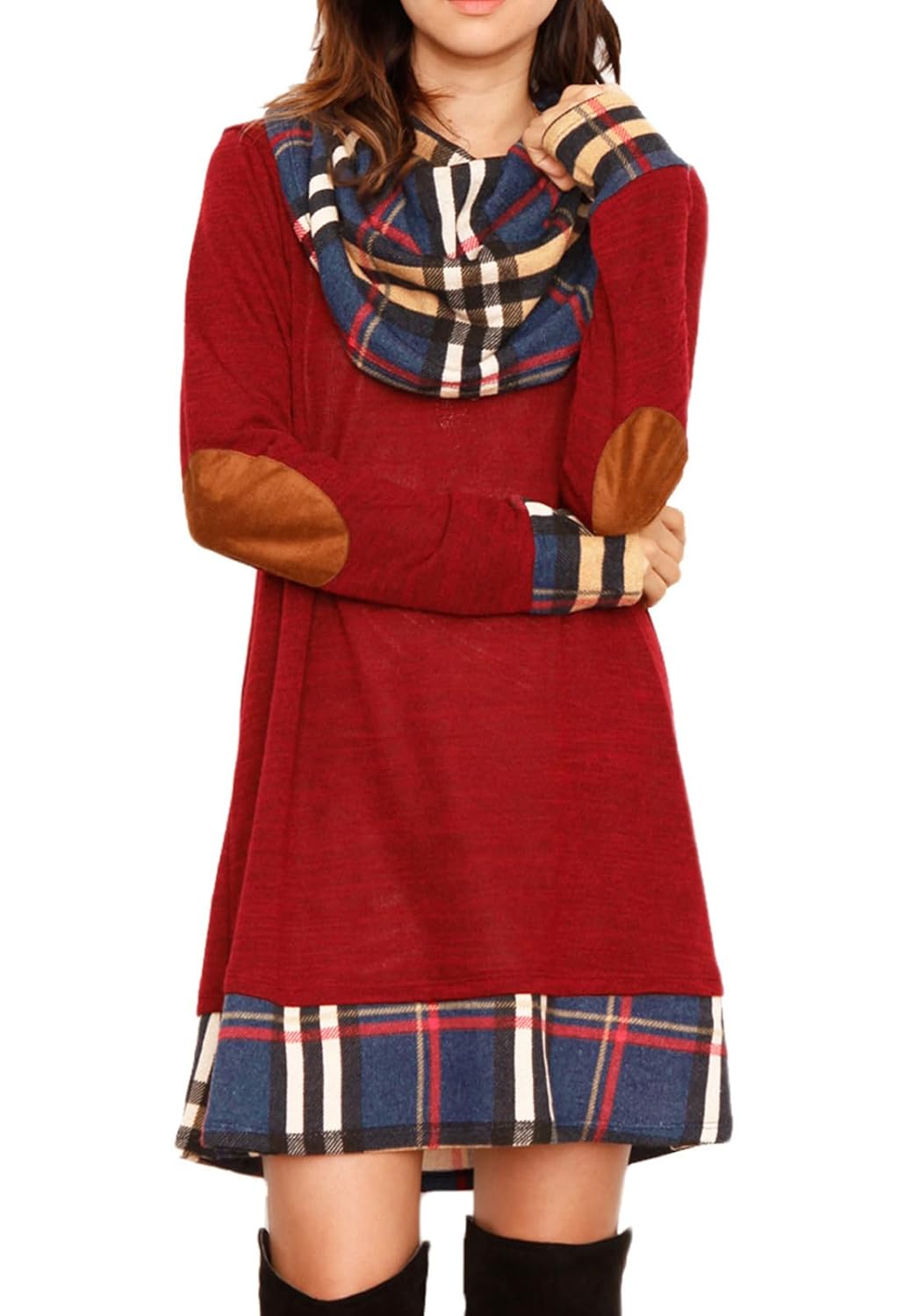 Alaster Queen Womens Long Sleeve Fall Dresses 2024 Trendy Casual Plaid Cowl Neck Winter Tunic Dress for Women