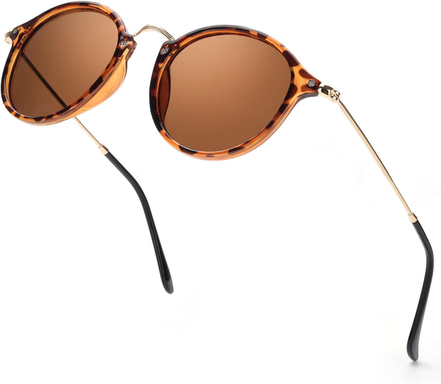 ELIVWR Mens Round Retro Polarized Sunglasses Driving Steampunk Frame, Protection Against Harmful UVA/UVB Rays (hawksbill/brown)