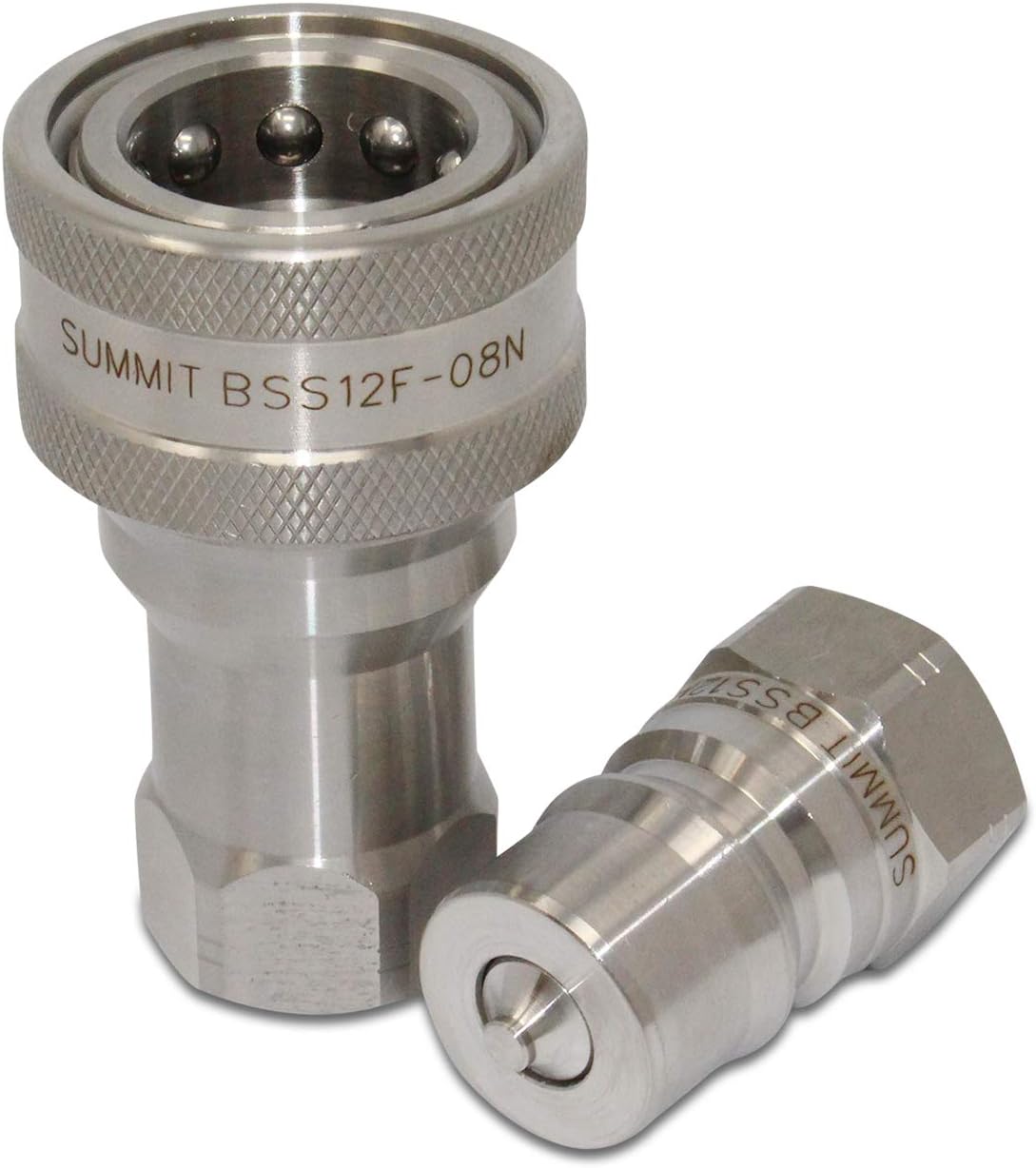 Summit Hydraulics 1/2" NPT Stainless Steel ISO 7241-B Quick Disconnect Hydraulic Coupling/Coupler Set
