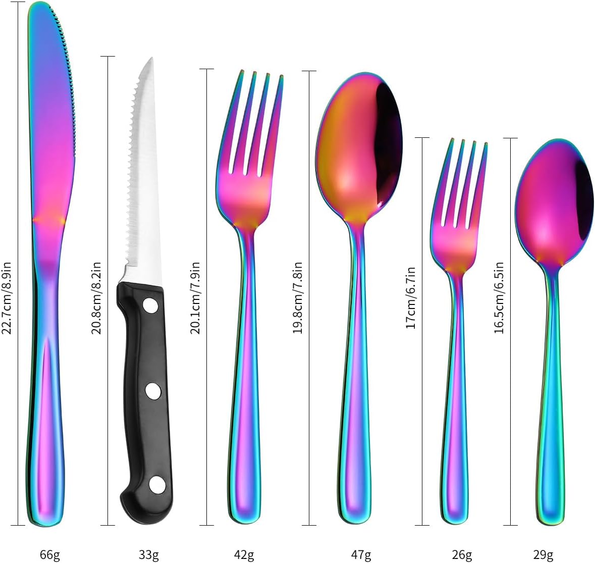 Silverware Flatware Set, 24-piece Stainless Steel Black Tableware Set Home Steak Knife Fork Spoon Gold(Gold)