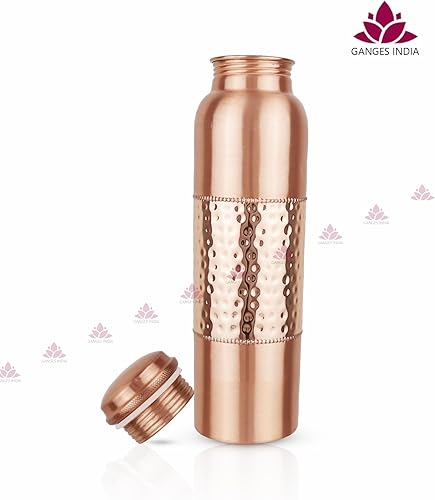 Miniatura 2 de Botella de agua semirmartillada de cobre puro, recipiente a prueba de fugas, diseño moderno vintage para el hogar y la oficina, viajes al aire libre
