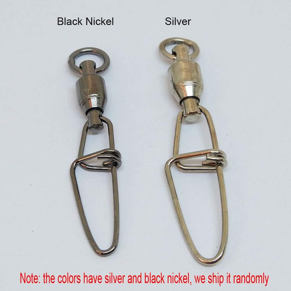 Unclesport 50pcs Fishing Ball Bearing Swivel with Insurance Snap Heavy Duty Saltwater Freshwater Bass Fishing Swivels Carp Fishing Connector 20LB-257LB