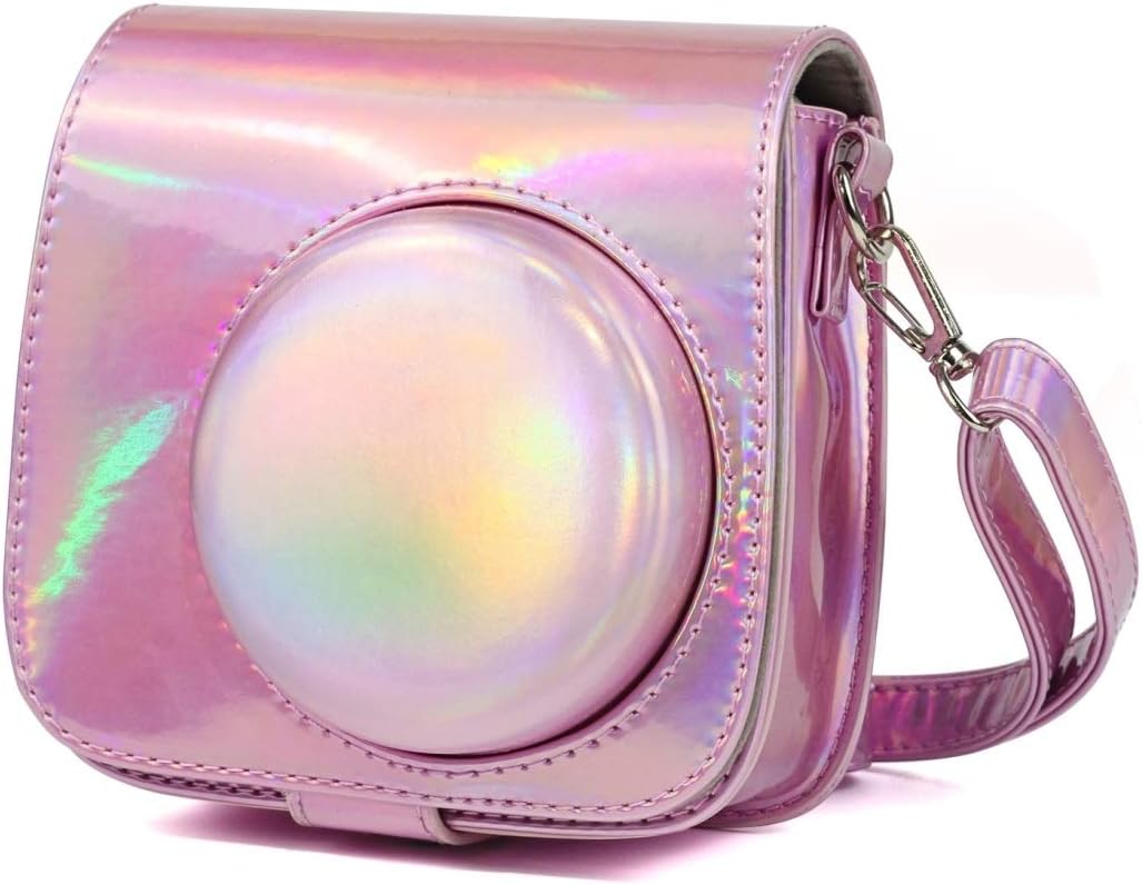 YSH Camera Bag Case Cover Shell Aurora Oil Paint Full Body Camera PU Leather Case Bag with Strap for FUJIFILM instax Mini 9 / Mini 8+ / Mini 8(Rose Gold) Camera Leather Bag (Color : Rose Gold)
